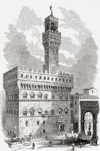 Palazzo Vecchio, Florens, Toscana, Italien i slutet av 1800-talet. Från Italian Pictures av Rev. Samuel Manning, publicerad ca 1890. av Reverend Samuel Manning