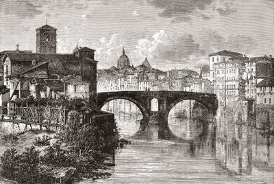 Pons Fabricius, eller Ponte dei Quattro Capi, och Tiberön, Rom, Italien i slutet av 1800-talet. Från Italian Pictures av Rev. Samuel Manning, publicerad ca 1890. av Reverend Samuel Manning