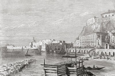Kajen vid Santa Lucia, Neapel, Italien i slutet av 1800-talet. Ur Italian Pictures av Rev. Samuel Manning, utgiven ca 1890. av Reverend Samuel Manning