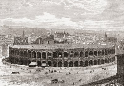 Arenan i Verona, Piazza Bra, Verona, Italien i slutet av 1800-talet. Ur Italian Pictures av Rev. Samuel Manning, utgiven ca 1890. av Reverend Samuel Manning
