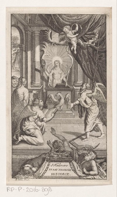 Fader Tid avslöjar historia J. Huebners politiska historia (titel på objekt) Titelsida för: Johann Hübner, Kortfattade frågor ur politisk historia, 1722 av Reynier Blokhuysen