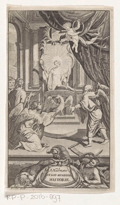 Fader Tid avslöjar historia J. Huebners politiska historia (titel på objekt) Titelsida för: Johann Hübner, Kortfattade frågor ur politisk historia, 1719 av Reynier Blokhuysen