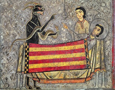 The Death of St. Martin of Tours, detalj från ett altare frontal från Church of Saint Martin in Chia, 1150-1200 (tempera på panel) (detalj av 498163) av Ribagorça Workshop Johannes Pintor