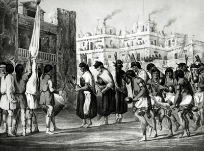 Buffalo Dance på Pueblo de Zuni, New Mexico, från "Rapport of an Expedition Down the Zuni and Colorado Rivers" av Sitgreave, pub. av Ackermann av Ricard Hovenden Kern