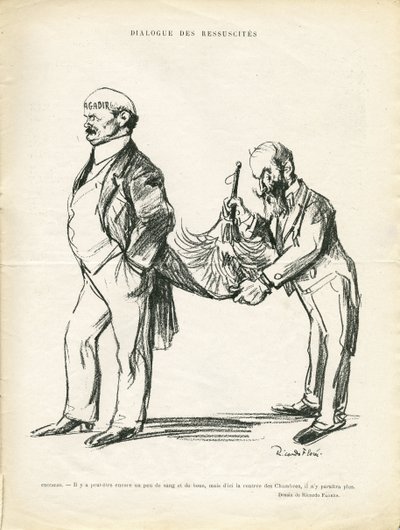 Illustration av Ricardo Flores (1878-1918) i Le Rire, 09/05/14 - Dialogue of Ressucites - Marocko, Agadir - Ceccaldi av Ricardo Flores