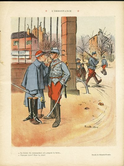 Illustration av Ricardo Flores (1878-1918) i The Rire, 05/06/09 - The Ordinance - Armee, Urban Architecture, Love av Ricardo Flores