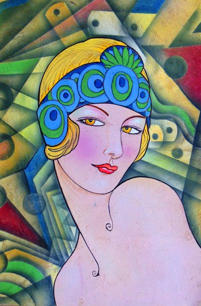 Porträtt av en flapper i art déco-stil av Ricardo Maya
