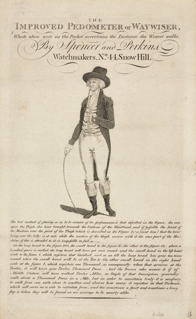 Den förbättrade stegräknaren eller vägvisaren, c 1700-talet av John Pardon