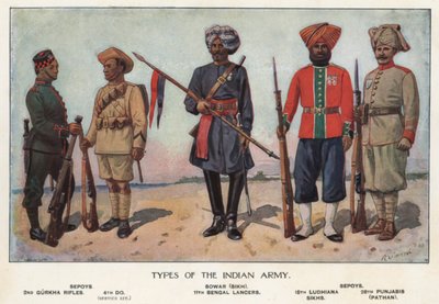 Soldater från den indiska armén (färg litho) av Richard (after) Simkin