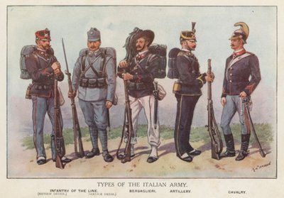 Soldater från den italienska armén (färg litho) av Richard (after) Simkin