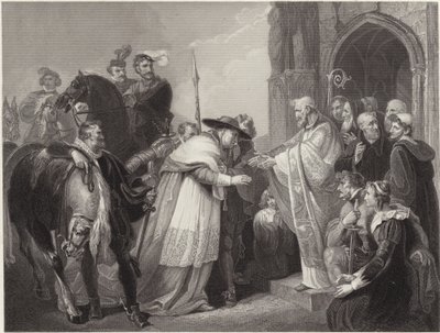Kardinal Wolsey vid Leicester Abbey (gravyr) av Richard (after) Westall