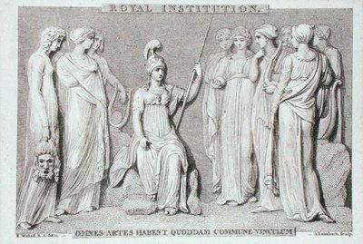 The Royal Institution card, graverat av A. Rannbach, från Michael Faradays klippbok (gravyr) av Richard (after) Westall