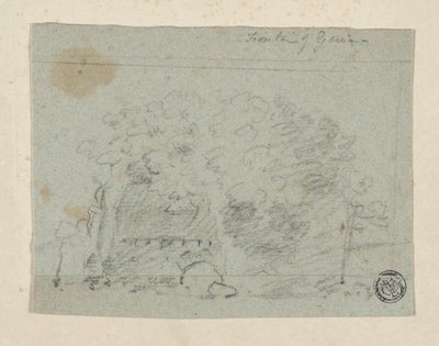 Skiss av träd nära bron (kol & grafit på blått papper, tippat på krämvävt papper) av Richard (attr.to) Wilson