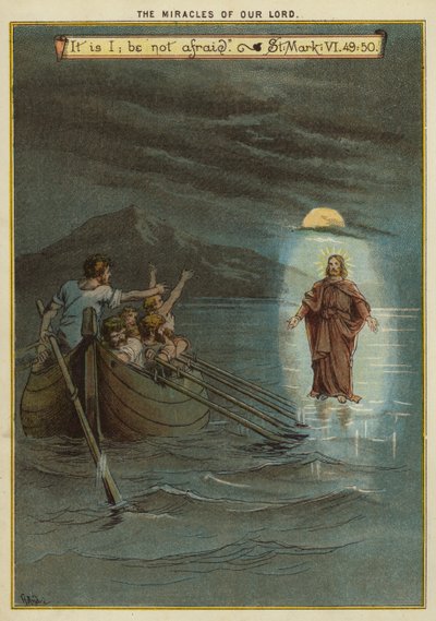 Kristi mirakel: Jesus går på vattnet (chromolitho) av Richard Andre