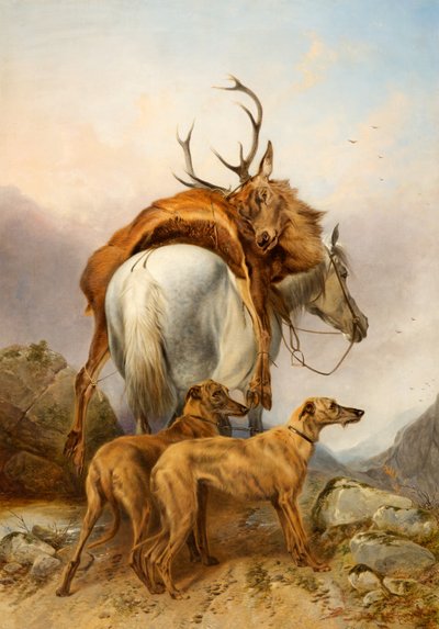 En ponny bär på en död hjort av Richard Ansdell