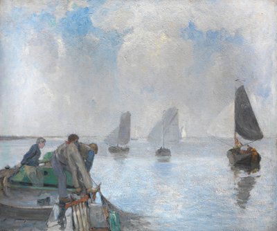 Shrimpers on the Lower Schelde (olja på duk) av Richard Baseleer