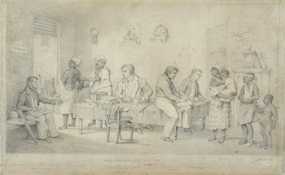 Protector of Slaves Office, Trinidad, ca 1833 (grafit på vävt papper) av Richard Bridgens