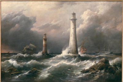 H.M.S. Lord Warden utanför Eddystone-fyrarna av Richard Brydges Beechey