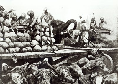 Slaget vid Plassey, 23 juni 1757 (litho) av Richard Caton (after) Woodville