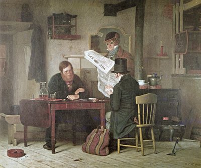 I väntan på scenen (litho i färg) av Richard Caton (after) Woodville