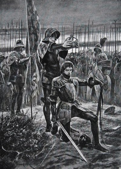 Henry VII krönt i Bosworth, illustration från 