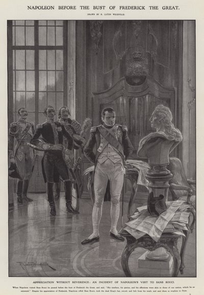 Napoleon före bysten av Fredrik den store (litho) av Richard Caton II (after) Woodville