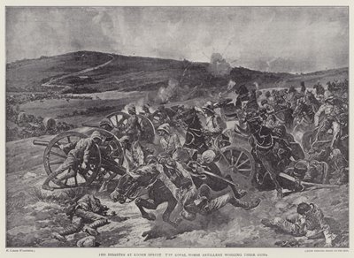Katastrofen vid Koorn Spruit, Royal Horse Artillery arbetar med sina vapen (litho) av Richard Caton II (after) Woodville
