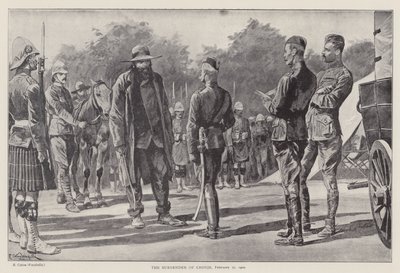Överlämnandet av Cronje, 27 februari 1900 (litho) av Richard Caton II (after) Woodville