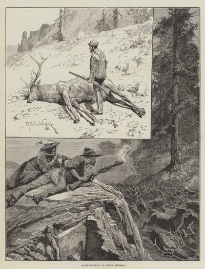 Wapiti-Jakt i Nordamerika (gravyr) av Richard Caton II (after) Woodville
