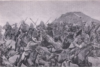 Slaget vid Elandslaagte: kavalleriladdningen (litho) av Richard Caton II Woodville