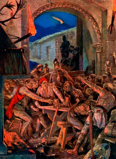 Den sista festen för Robert De Comines män i Durham, 1069, c1920. av Richard Caton II Woodville