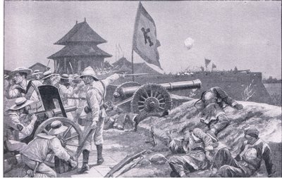 Tientsin: slåss på vallarna (litho) av Richard Caton II Woodville