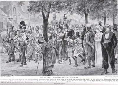 Brittiska styrkor marscherar in i Kapstaden, illustration från 