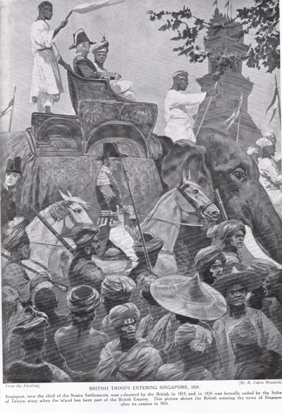 Brittiska trupper på väg in i Singapore, 1824, illustration från 