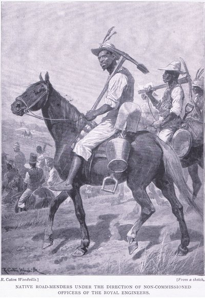 Native road menders, från After Pretoria: The Guerilla War publicerad av Harmsworth Bros Limited, 1901 av Richard Caton Woodville