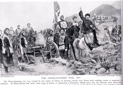 Det första kinesisk-japanska kriget, illustration från "Hutchinsons History of the Nations", ca 1910 av Richard Caton Woodville