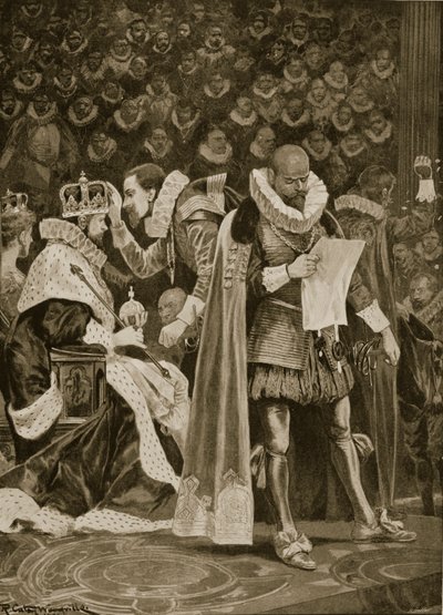 Homage, the Largesse och den allmänna benådningen vid kröningen av James I och Anne av Danmark, 25 juli 1603, från 