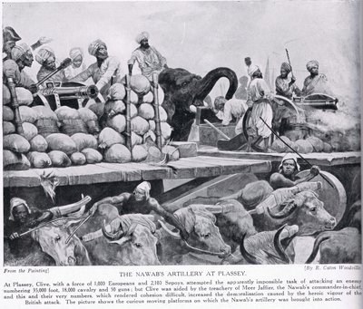 Nawabs artilleri vid Plassey, illustration från 