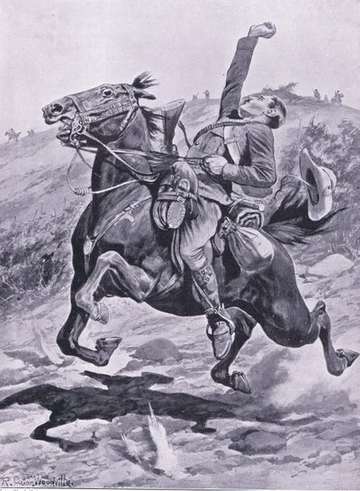 Yeomans sista åktur, illustration från After Pretoria: The Guerilla War, 1902 av Richard Caton Woodville