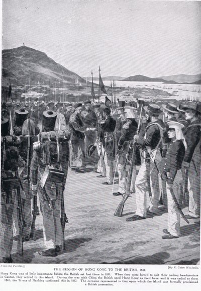 Överlåtelsen av Hong Kong till britterna, 1841, illustration från 