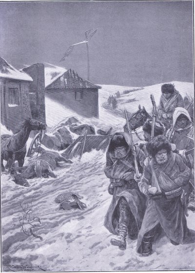 Den oändliga marschen österut: En välbekant syn på vägen, illustration från Cassells History of the Russo-Japanese War Vol 1, c.1900 av Richard Caton Woodville