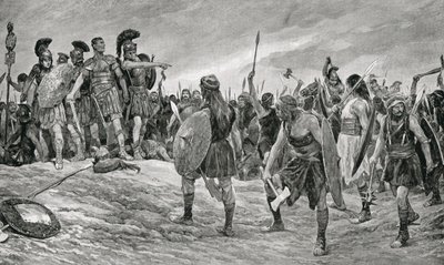 Vespasianus räddad av sin son Titus, illustration från 