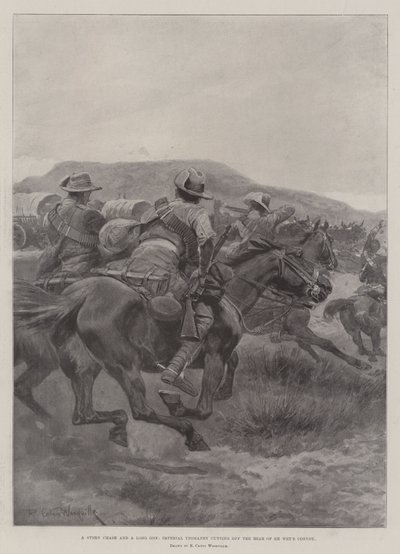 En sträng jakt och en lång, Imperial Yeomanry skär av den bakre delen av De Wets konvoj av Richard Caton Woodville junior
