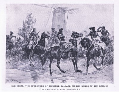 Blenheim, 13 augusti 1704: Marshall Tallards kapitulation vid Donaus strand, illustration från brittiska striderna på land och hav, 1915 av Richard Caton Woodville junior