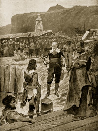 Storbritanniens första fot i Quebec, illustration från 