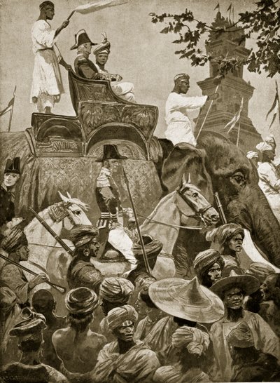 Brittiska trupper på väg in i Singapore, 1824, illustration från 