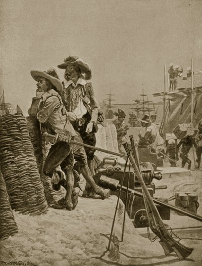 Byggandet av det första fortet i Madras, 1640, illustration från "Hutchinson