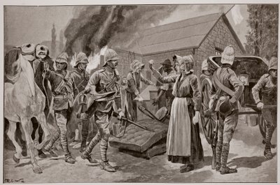 Bränna gården av en förrädisk borgare, efter en skiss av Melton Prior (1845-1910) av Richard Caton Woodville junior