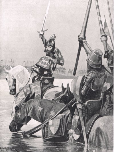 Edward III korsar Somme före slaget vid Crecy, illustration från 