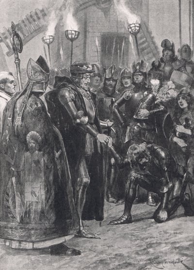 Edward III hälsar prinsen av Wales efter slaget vid Crecy, illustration från 